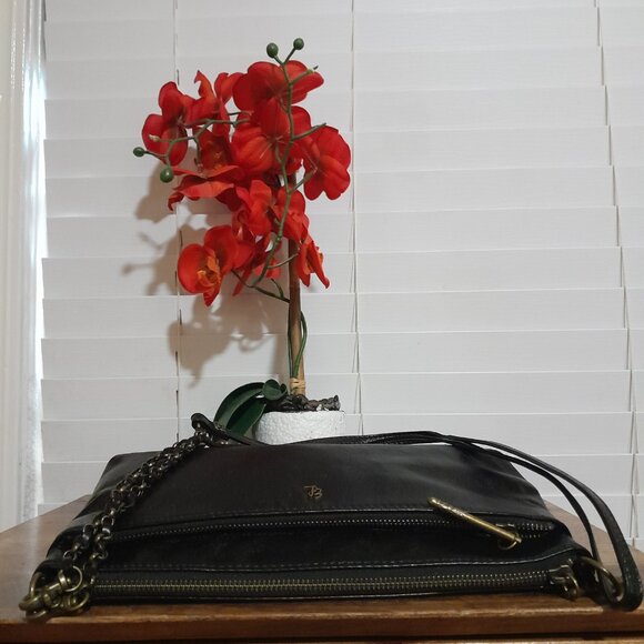 Black Leather Elliott Lucca Double Strap Minimalist  Rectangle Shoulder Bag - Picture 5 of 12